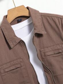 Manfinity Men Pocket Patched Denim Jacket Without Tee - Khaki - View 6