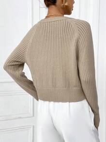 SHEIN Essnce Cárdigan con botones en la parte delantera y manga raglán - Albaricoque - Ver 2