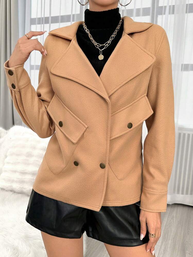 Lapel Neck Double Breasted Flap Pocket Overcoat