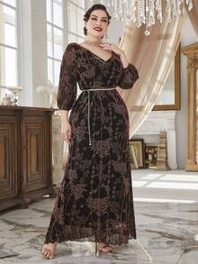 Váy thắt lưng họa tiết hoa cỡ lớn - Rượu sâm banh - Xem 3