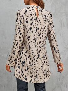 Allover Print High Low Hem Blouse,Long Sleeve Tops Fall Cloth For Women - Multicolor - View 2