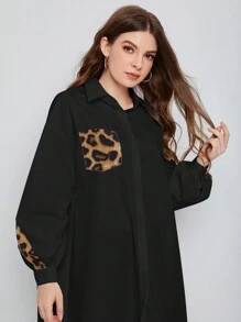 Mulvari 豹紋燈籠袖高低擺襯衫 - 黑色 - 查看 5