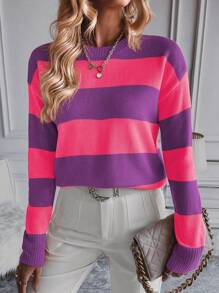 Chiquease Suéter de punto con hombros caídos y bloques de color para otoño e invierno - Multicolor - Ver 5