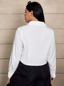 SHEIN EZwear Plus Solid Button Front Shirt - White - View 2