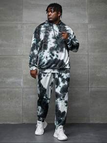 GENTILAND Men Plus Tie Dye Drop Shoulder Drawstring Hoodie & Sweatpants - Multicolor - View 1