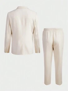 Manfinity VCAY Men Solid Blazer & Tie Waist Pants - Beige - View 2