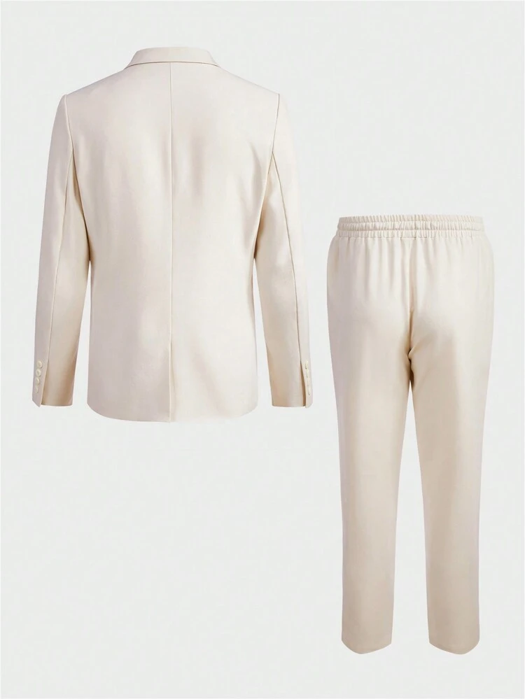 Men Solid Blazer & Tie Waist Pants
