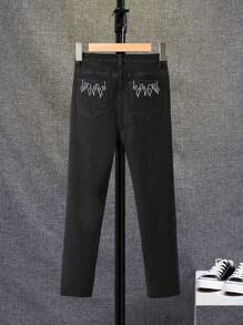 SHEIN Tween Boy Solid Slant Pocket Jeans - Black - View 1