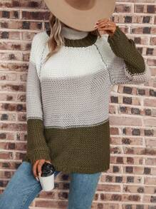SHEIN LUNE Jersey de color combinado de manga raglán - Multicolor - Ver 6