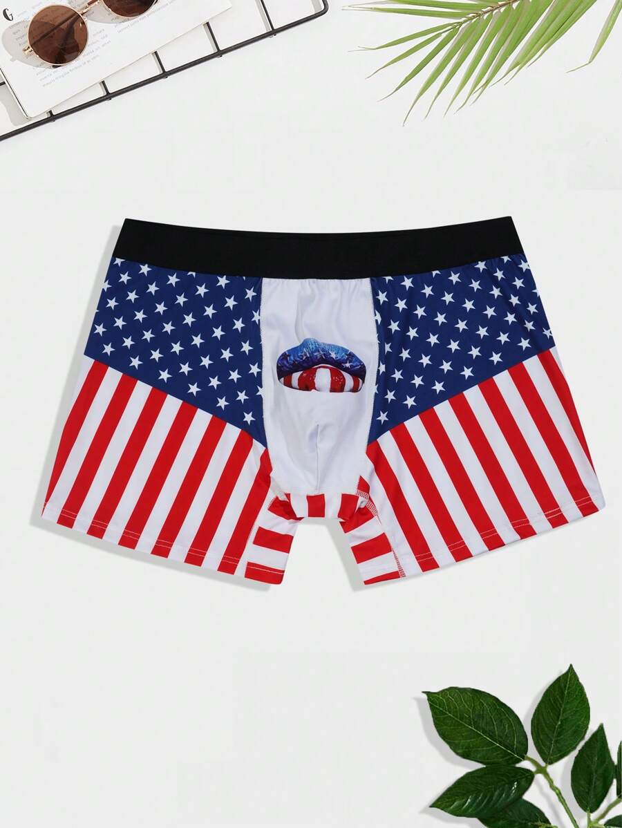 Men American Flag Print Boxer Brief - Multicolor - View 1