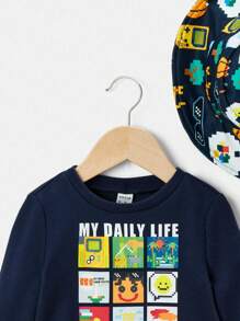 SHEIN Baby Boy Cartoon Graphic Sweatshirt & Sweatpants & Hat - Multicolor - View 3