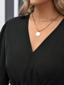 SHEIN Frenchy Plus Leopard Print Lantern Sleeve Overlap Collar Belted Dress - Black - View 5