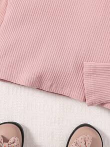 SHEIN 女大童花卉刺繡小高領T恤 - 淺粉色 - 查看 5