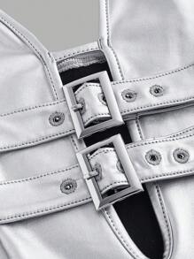 SHEIN ICON Buckle Detail Cut Out Front Cami Bodysuit - Silver - View 4