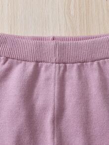 Đứa bé gái Viền Ruffle Áo len Mở & Quần dệt kim - Hồng - Xem 6