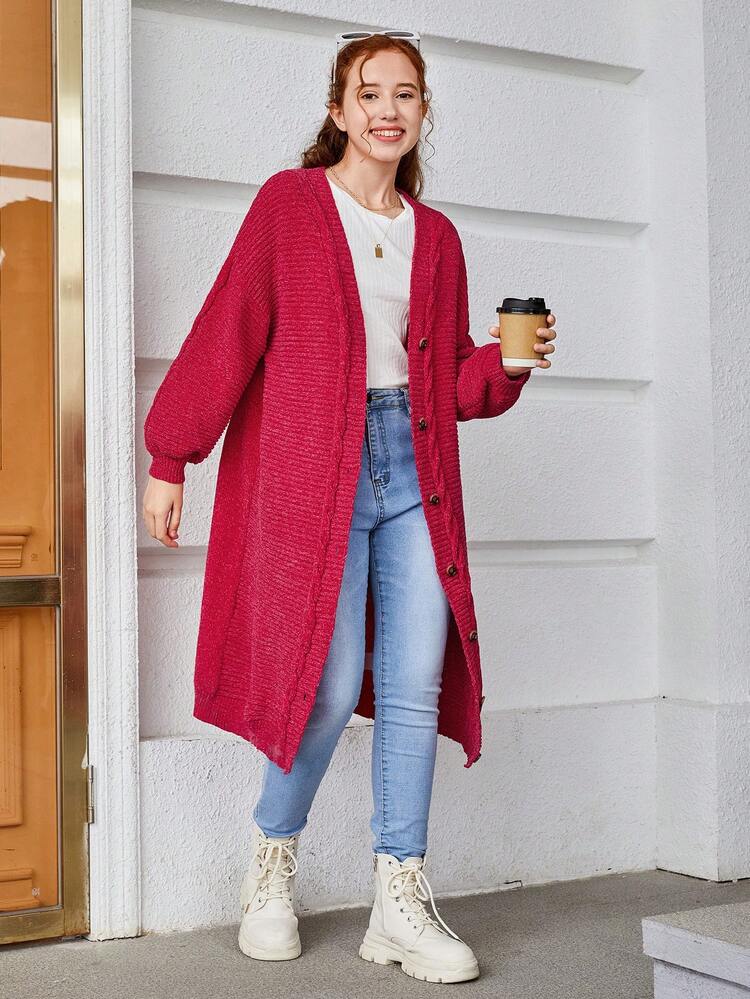 Teen Girl Drop Shoulder Cardigan