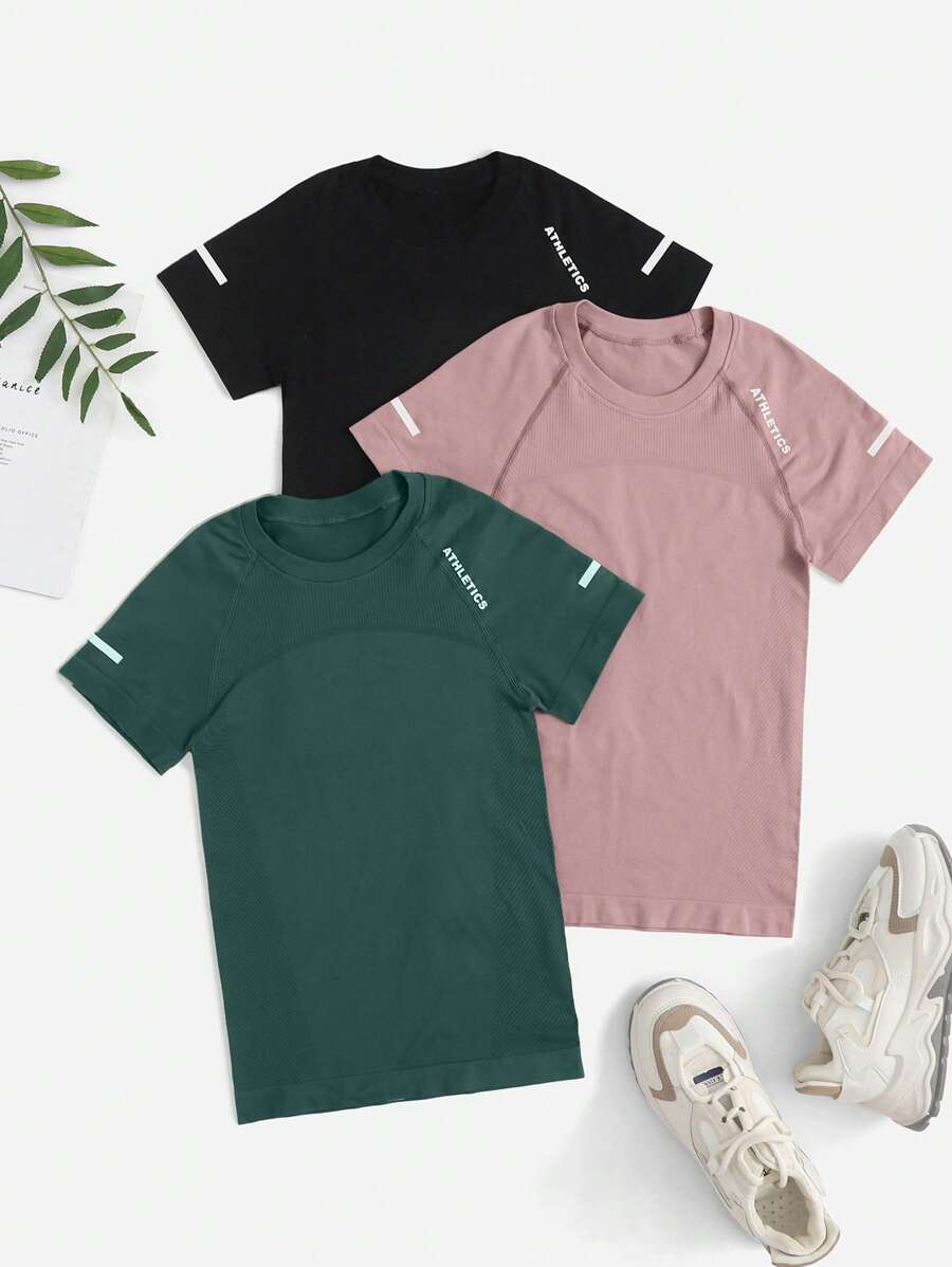 Easithlete 3pcs Seamless Sports Top Fitted Shirt Workout Tank Top Gym Women Shirts - Multicolor - View 1