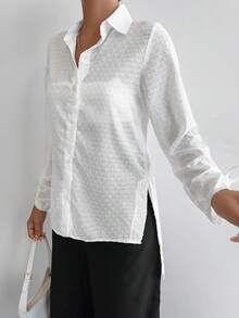 EURMUSE 瑞士圓點結袖口鈕扣襯衫 - 白色 - 查看 4