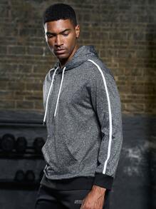 Manfinity Sport Corelite Men Contrast Tape Kangaroo Pocket Drawstring Hooded Sports Sweatshirt Hoodie Men Sweatshirt - Multicolor - View 3