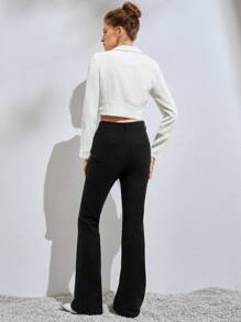 Chiquease Lapel Neck Zip Up Crop Jacket - Beige - View 7