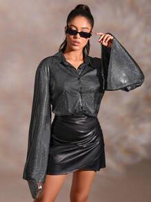 Aveloria Camicia maniche svasata paillettes