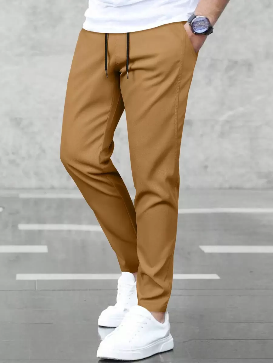 Manfinity Homme Men Solid Slant Pocket Drawstring Waist Pants, For Fall - Bronze - View 1