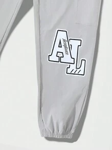 ROMWE MEN Street Life Guys Star & Slogan Graphic Flap Pocket Side Drawstring Waist Cargo Pants - Grey - View 4