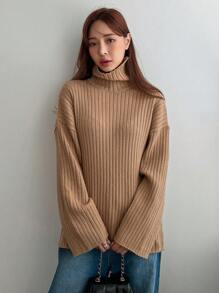 DAZY Áo len dệt kim cổ lọ trễ vai, quần áo mùa thu cho nữ - Đồng - Xem 3