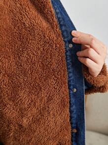 Teen Girl Teddy Panel Denim Jacket - Dark Wash - View 5