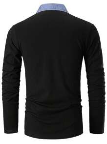 Men Contrast Collar Polo Shirt - Black - View 2