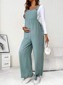 SHEIN Maternity Solid Overall Jumpsuit Without Tee - Green - View 4