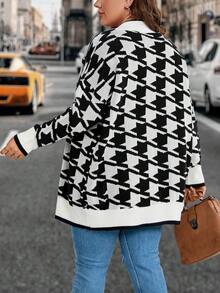 SHEIN Clasi Hơn Đồ họa Houndstooth Thả vai Áo len Duster - Nhiều màu - Xem 2