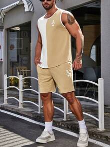 Manfinity Homme 男士撲克牌圖案雙色背心上衣&短褲 - 彩色 - 查看 5