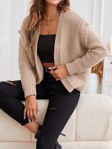 SHEIN LUNE Áo len Duster tay cánh dơi rắn - Màu be - Xem 3