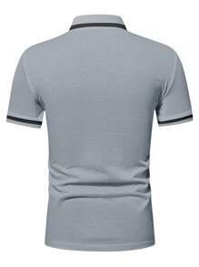 Manfinity Mode 男士撞色飾邊 Polo 衫 - 灰色 - 查看 2