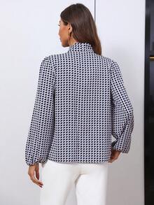 SHEIN BIZwear Allover Print Tie Neck Lantern Sleeve Blouse - Multicolor - View 2