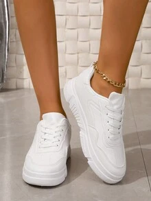 Casual Flat Skate Shoes For Women, Non-slip Sports Shoes - White - View 4