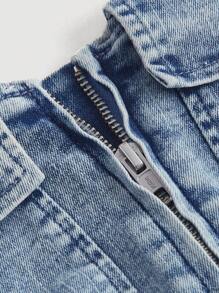 SHEIN MOD 大碼拉鏈開襟抹胸牛仔上衣 - 銀色 - 查看 4