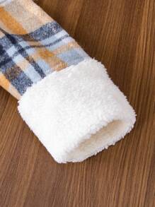 SHEIN Young Girl 1pc Plaid Print Borg Collar Bow Front Overcoat - Multicolor - View 5