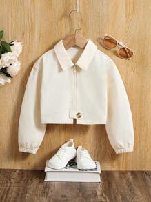 Young Girl Zip Up Denim Jacket - Beige - View 1