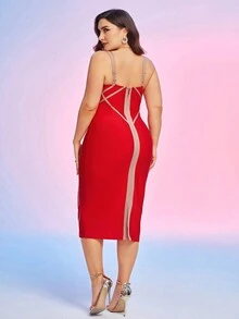 ADYCE Cộng với váy bodycon có độ tương phản - Đỏ - Xem 2