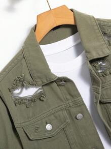 Manfinity Homme Hombres Cazadora mezclilla desgarro con bolsillo con solapa sin camiseta