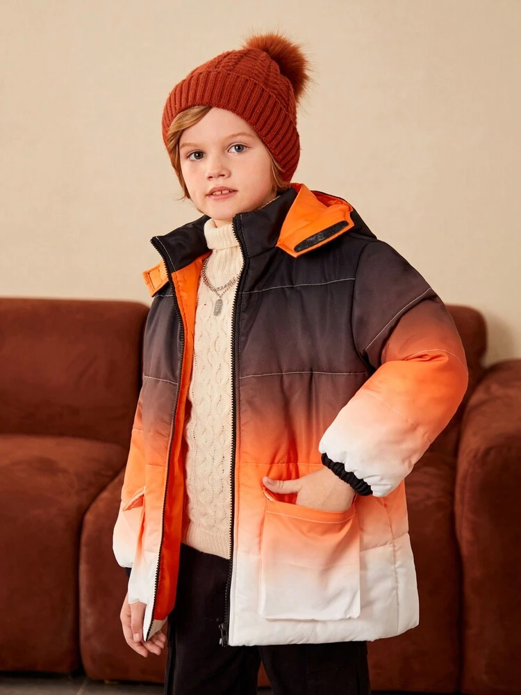 Teen Boys' Casual Print Stand Collar Hooded Winter Warm Thick Outerwear Parka Jacket