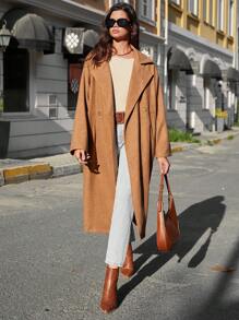 RueChic Lapel Neck Double Breasted Overcoat - Brown - View 1