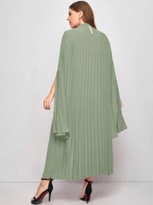SHEIN Belle Plus Solid Pleated Cape Sleeve Dress - Mint Green - View 2