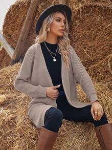 EMERY ROSE Solid Raglan Sleeve Cardigan - Khaki - View 3