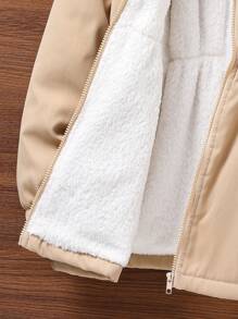 SHEIN Cô gái Tween Dây kéo Lót Teddy áo - Màu Khaki - Xem 5