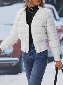 SHEIN Essnce Zip Up Hooded Padded Padded Coat For Winter Clothes - Beige - View 6