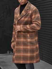 Manfinity Homme Loose Fit Men's Plaid Lapel Collar Overcoat - Multicolor - View 4