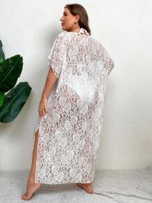 SHEIN Swim Curve Plus Floral Lace Split Thigh Cover Up Dress Without Bikini Set - White - View 2